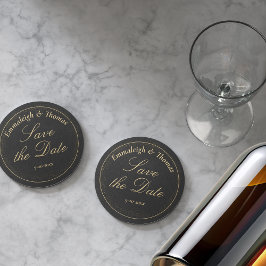 Spara datumet för Golden Black Glitter Underlägg Papper Rund