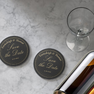 Spara datumet för Golden Black Glitter Underlägg Papper Rund