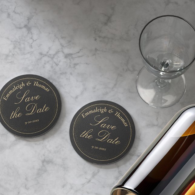 Spara datumet för Golden Black Glitter Underlägg Papper Rund (Skapare uppladdad)