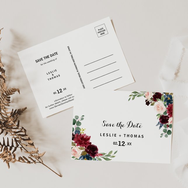 Spara datumet för hösten Rustic Dazzling Burgundy Vykort (Skapare uppladdad)