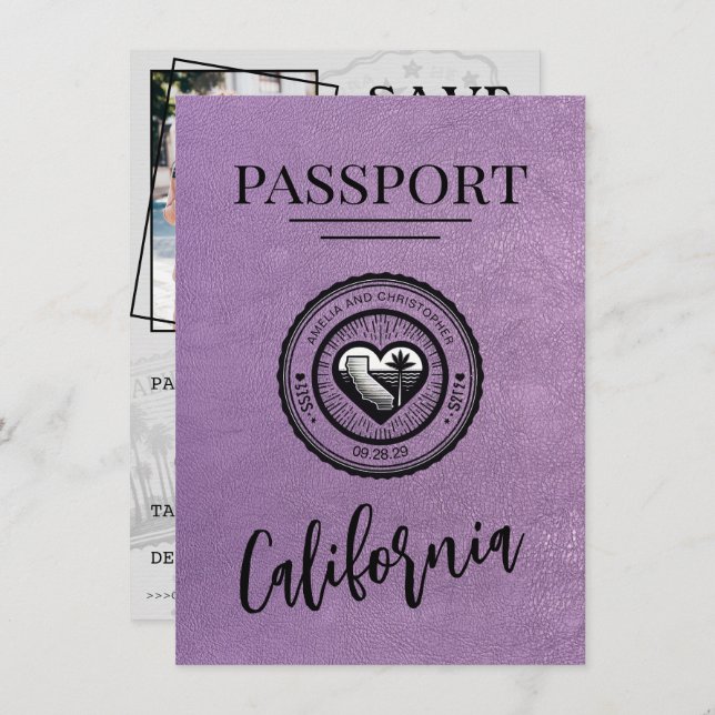 Spara datumet för Lavender California Passport (Fram/baksida)