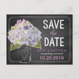 Spara datumet för Lavender Hydrangea Chalkboard Meddelande Vykort