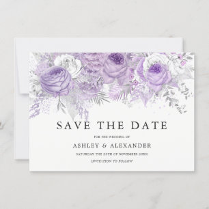 Spara datumet för Lavender Lila White Silver Flowe