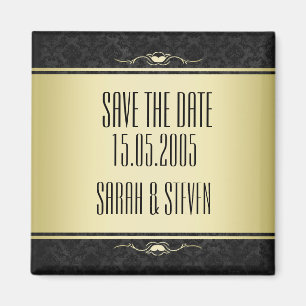Spara datumet för Luxury Black/Guld Damask Magnet