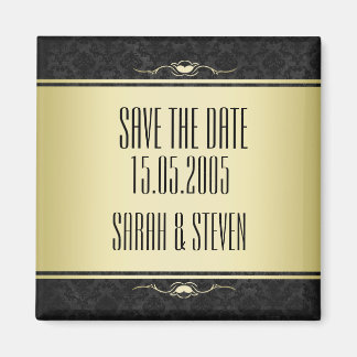 Spara datumet för Luxury Black/Guld Damask Magnet
