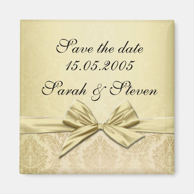 Spara datumet för Luxury Guld Ribbon Damask Magnet (Framsidan)