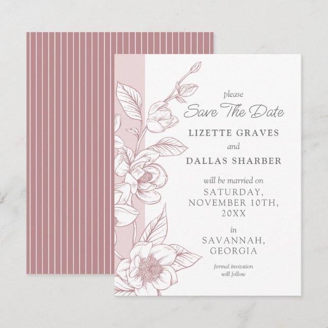 Spara datumet för Magnolia-kortet för  södra Bröll Inbjudningar (Fram/baksida)