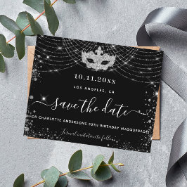 Spara datumet för party svarta silver i budgetmask