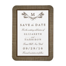 Spara datumet för Rustic Burlap Monogram Gren