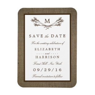 Spara datumet för Rustic Burlap Monogram Gren Magnet