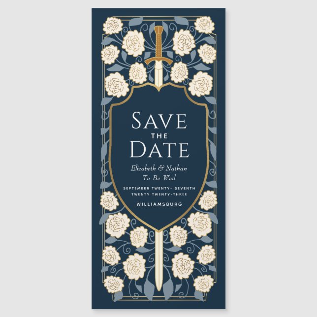 Spara datumet för Sword & Shield Medieval Fantasy Magnetisk Inbjudningskort (Framsida)