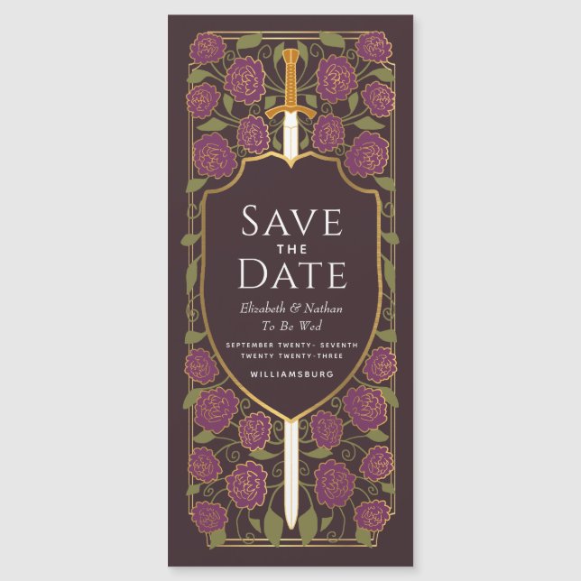 Spara datumet för Sword & Shield Medieval Fantasy Magnetisk Inbjudningskort (Framsida)