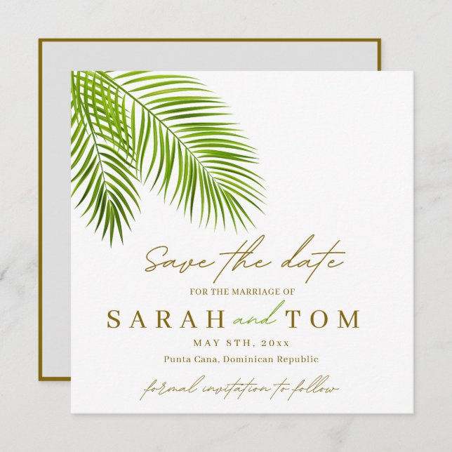 Spara datumet för Tropical Handflatan Inbjudningar (Fram/baksida)