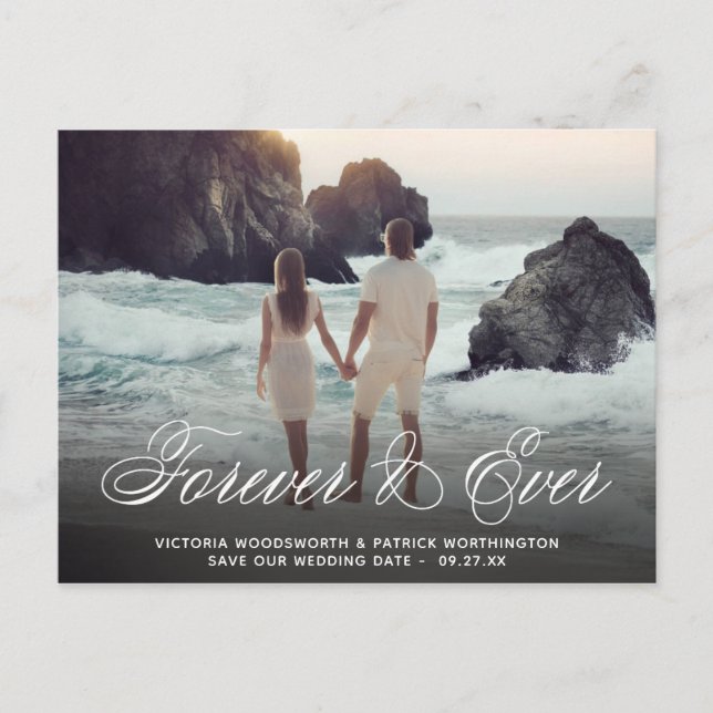 Spara datumet Forever & Ever Bröllopsfoto manus Meddelande Vykort (Framsida)