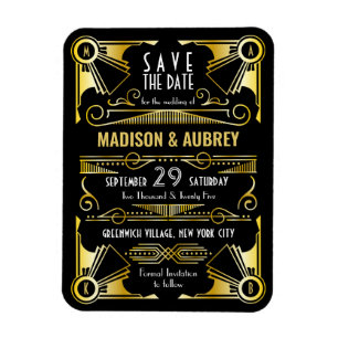 Spara datumet Gatsby Bröllop Art Deco Guld Black Magnet