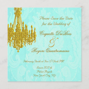 Spara datumet Golden Chandelier och Aqua Damask