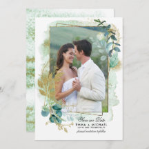 Spara datumet. Grönt Botaniskt foto Bröllop