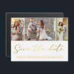 spara datumet guld bröllop 3-fotosamlingsmagnet<br><div class="desc">bakgrundsfoton efter freepik.com snyggt för elegant spara datumet,  kalligrafi i guld,  bröllop 3-fotokollage, anpassningsbar-kort.</div>