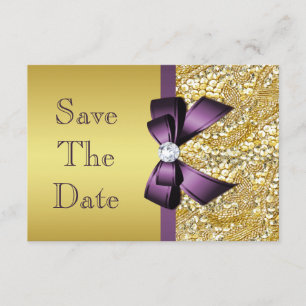 Spara datumet Guld Faux Sequin Lila Bow
