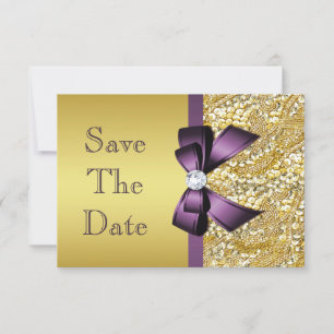 Spara datumet Guld Faux Sequin Lila Bow