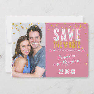 SPARA DATUMET guld glitter konetti ro rosa