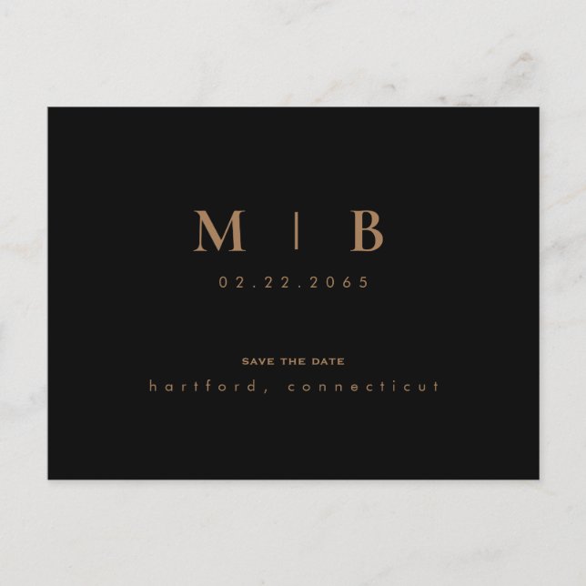 Spara datumet i Guld Monogram Black Vykort (Framsida)