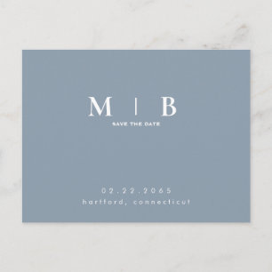 Spara datumet i Monogram enkelt Sleek Dusty Blue Vykort