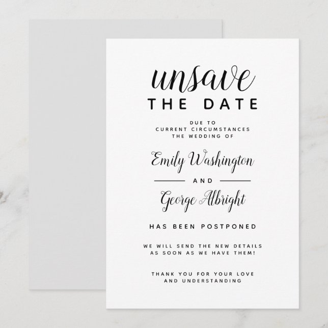 Spara datumet inte Formellt nytt datum tillkännage Inbjudningar (Fram/baksida)