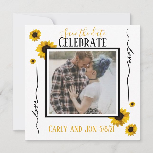 Spara datumet Kärlek och guldblommor Inbjudningar (Framsida)