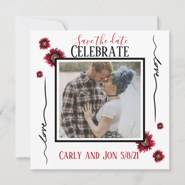 Spara datumet Kärlek och röda blommor Inbjudningar (Framsida)