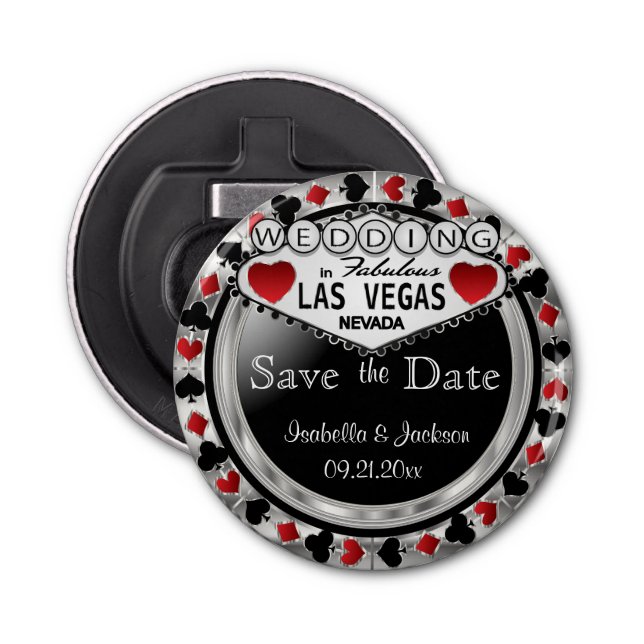 Spara datumet Las Vegas Stil - Silver & Red Flasköppnare (Framsidan)