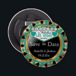 Spara datumet Las Vegas Stil - Teal Flasköppnare<br><div class="desc">Flaska-öppnare. Gifta sig du snart? En roligt och ett unikt sätt att tillkännage era bröllop-planer. Spara datum för redot som öppnar Bröllop i Flaska för att du ska kunna anpassa dig. Med ord "Save the Date" i Las Vegas Stil i faux metallic guld, teal and black design. 📌 Om du...</div>
