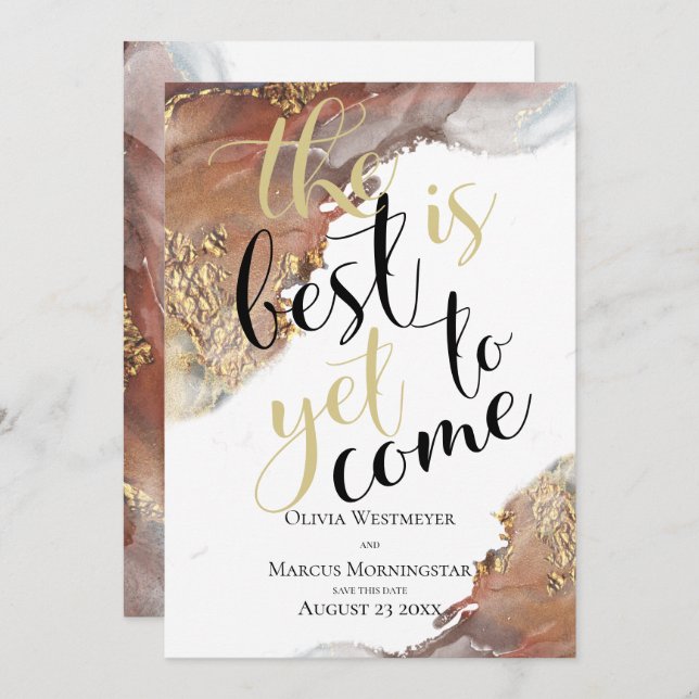 Spara datumet Marcular Bläck Guld och Bronze Inbjudningar (Fram/baksida)