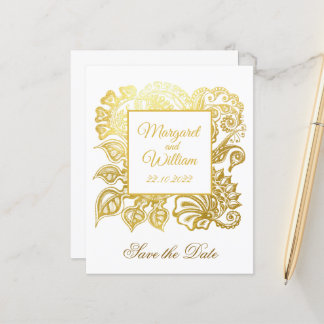 Spara datumet med blommorna från guld glitter