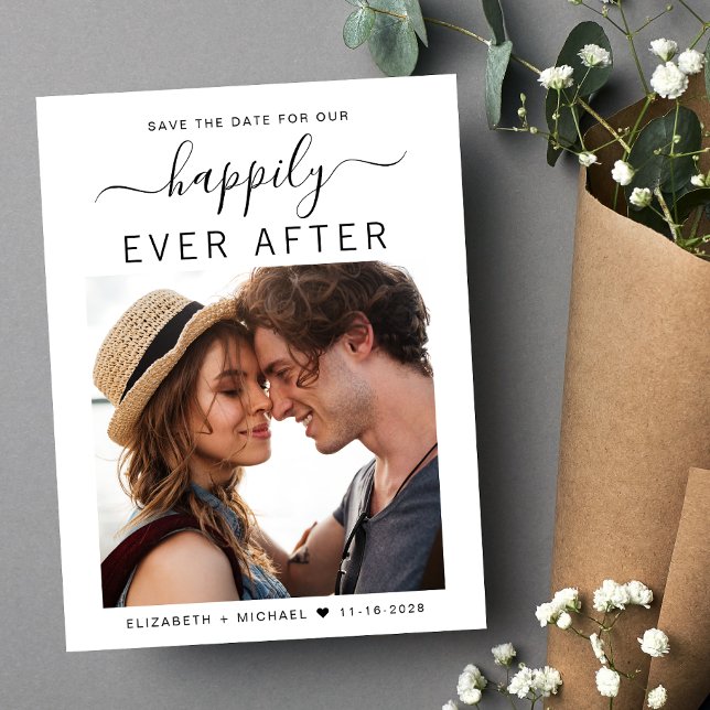 Spara datumet med foto som tur är efter meddelande vykort (A stylish photo collage save the date announcement postcard for your wedding)
