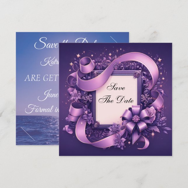 Spara datumet med Lila Rosett band (Fram/baksida)