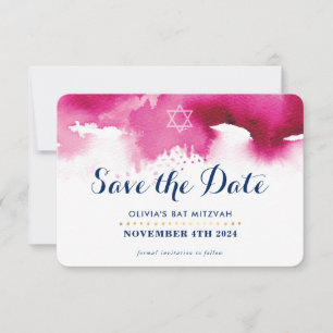 SPARA DATUMET MITZVAH modern stjärna rosa vattenfä Tack Kort