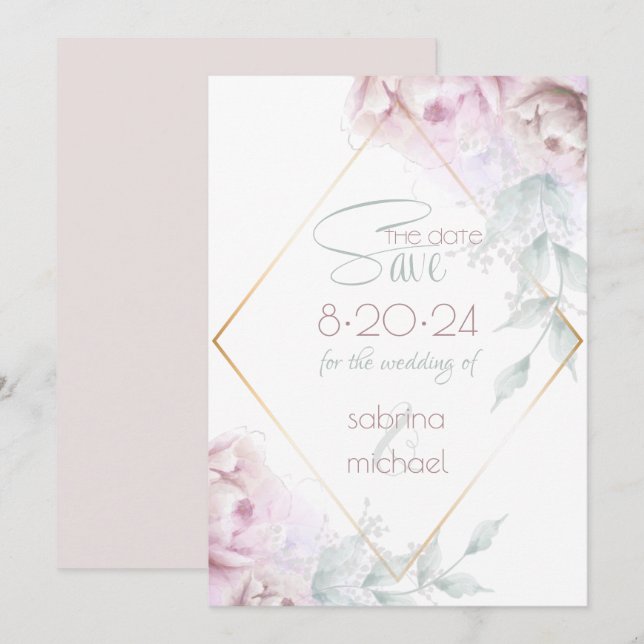spara datumet | Ro  Cream Watercolor Peony (Fram/baksida)