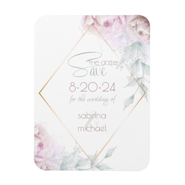 spara datumet | Ro  Cream Watercolor Peony Magnet (Vertikal)