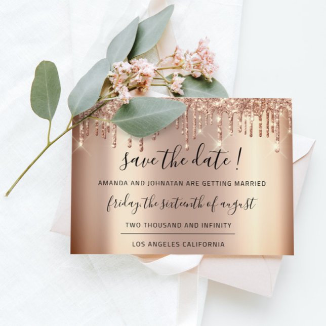 Spara datumet Ro Guld Drips Spark Glitter (Save The Date Rose Gold Drips Spark Glitter)