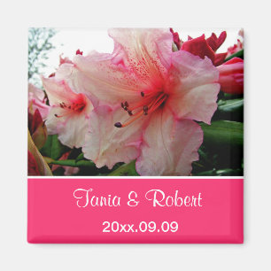 Spara datumet, rosa rododendronblommor. magnet