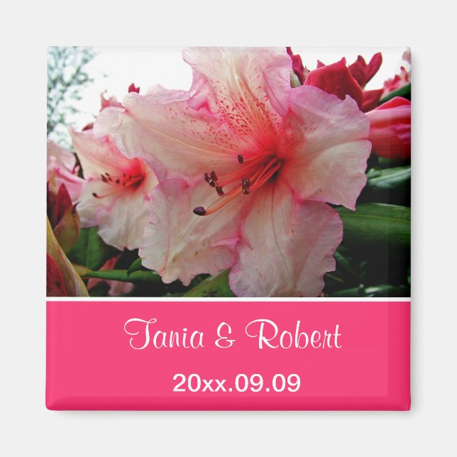 Spara datumet, rosa rododendronblommor. magnet (Framsidan)