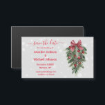 spara datumet rött christmas vintage decor magnet<br><div class="desc">bakgrund av freepik.com spara datum för rödhandskrift, dekoration för vattenfärgshristmas-vintage och snöflingor-magnetkort</div>