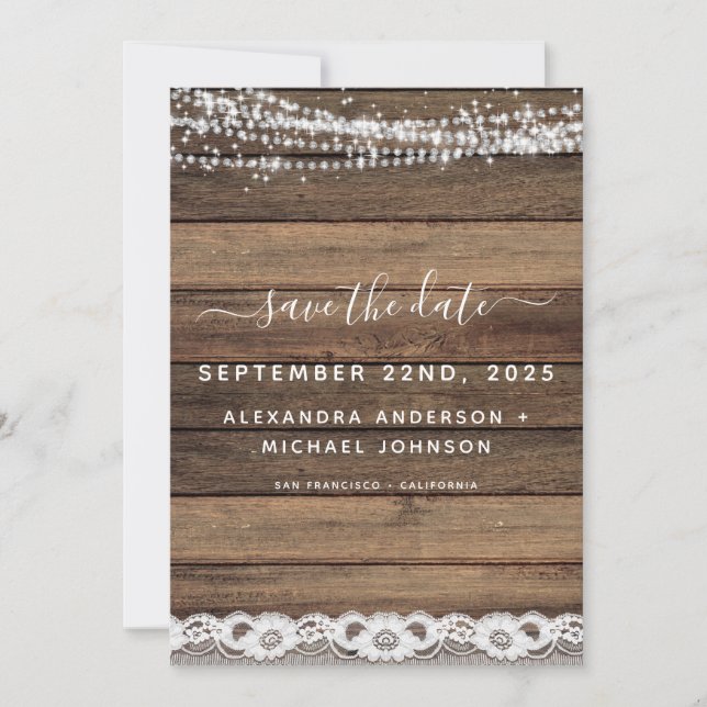 Spara datumet Rustic Farmhouse String Ljus Inbjudningar (Framsida)