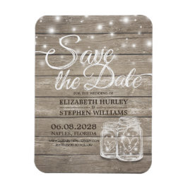 Spara datumet Rustic Wood Mason Burk String Ljus Magnet