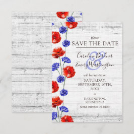 Spara datumet Rustic Wood Red Poppy Blommigt Card Inbjudningar