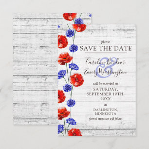Spara datumet Rustic Wood Red Poppy Blommigt Card Inbjudningar