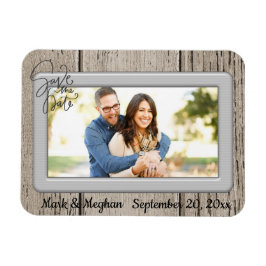 Spara datumet Rustic Wooden med Photo Magnet