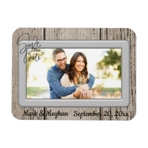 Spara datumet Rustic Wooden med Photo Magnet