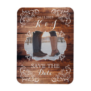 Spara datumet Rustic Woodland Bröllop Photo Wood Magnet